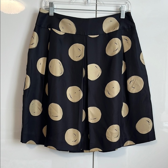 Kate Spade NWOT Silk Skirt Black Beige Polka Dot A-Line, Size 8 - Picture 1 of 10